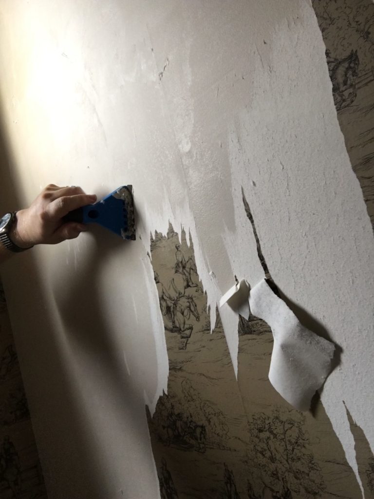 scraping off wallpaper and adhesive - remove wallpaper huntley il