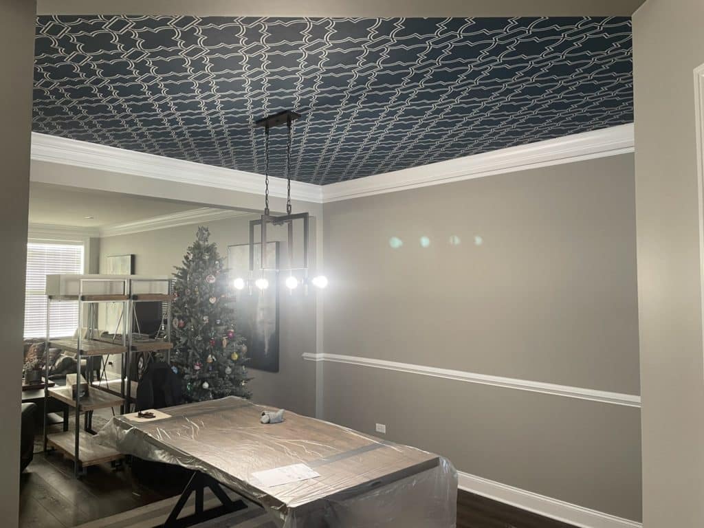 finished dining room wallpaper ceiling