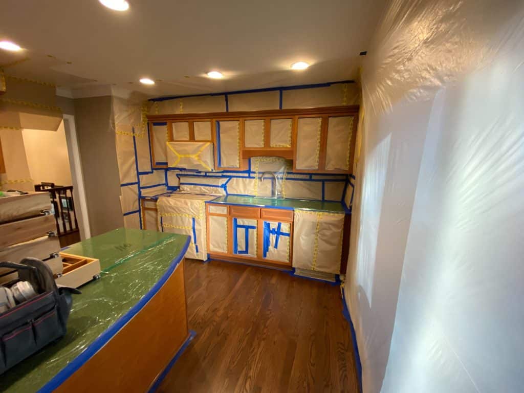 prepping to paint kitchen cabinets - painting cabinets white